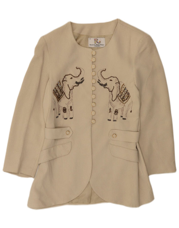 Chaqueta blazer gráfica vintage para mujer IT 42 Estampado animal beige medio