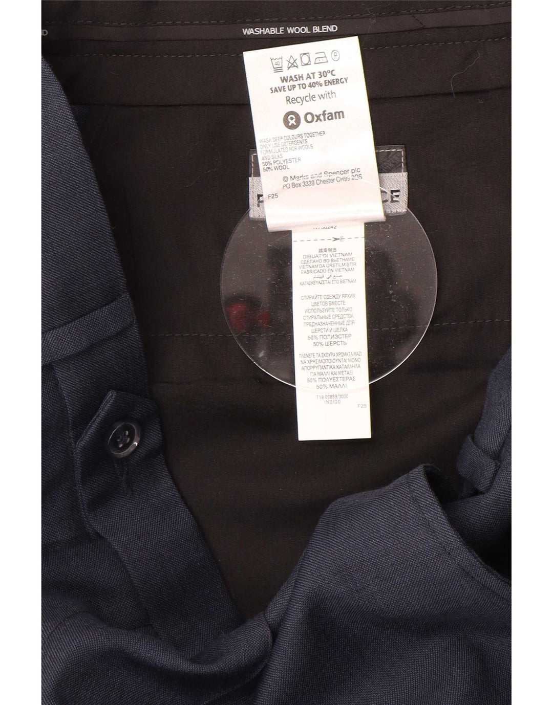 Marks & Spencer Pantalón de traje con pinzas para hombre W32 L31 Poliéster azul marino