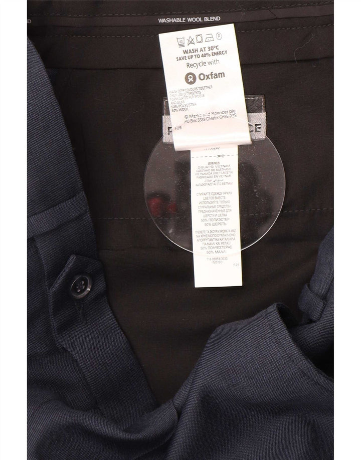 Marks & Spencer Pantalón de traje con pinzas para hombre W32 L31 Poliéster azul marino