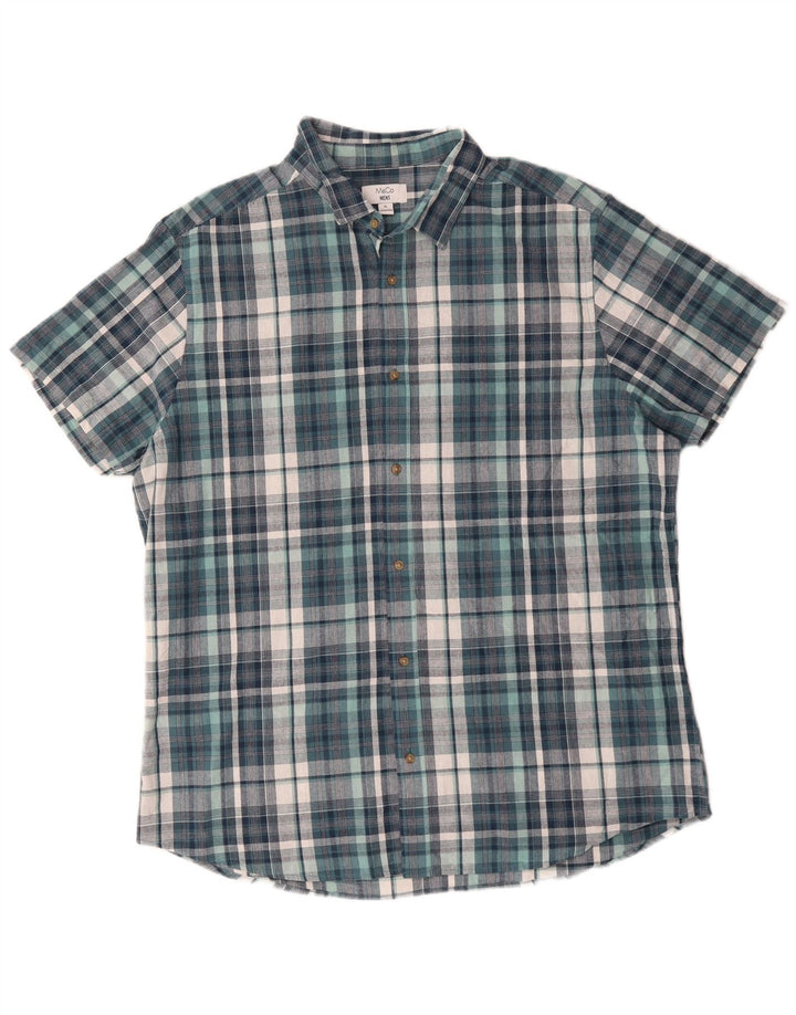 M&CO Camisa de manga corta para hombre XL Algodón a cuadros azul