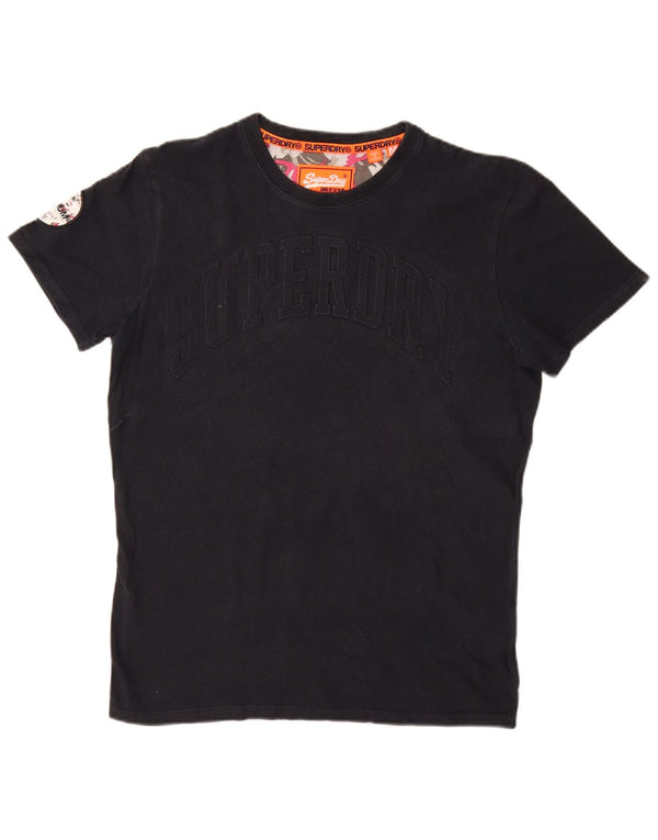 SUPERDRY Hombre Camiseta gráfica Top Medium Azul marino Algodón