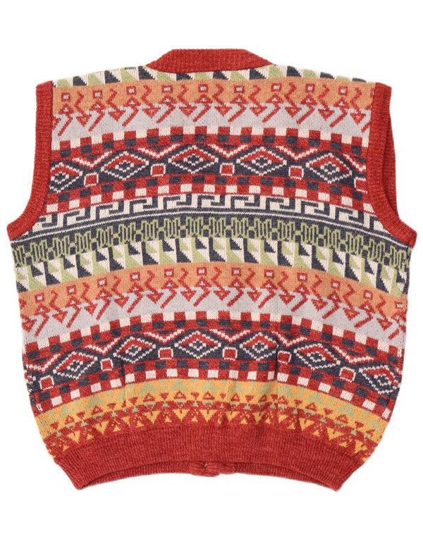 Vintage hombres sin mangas Cardigan suéter XL multicolor geométrico