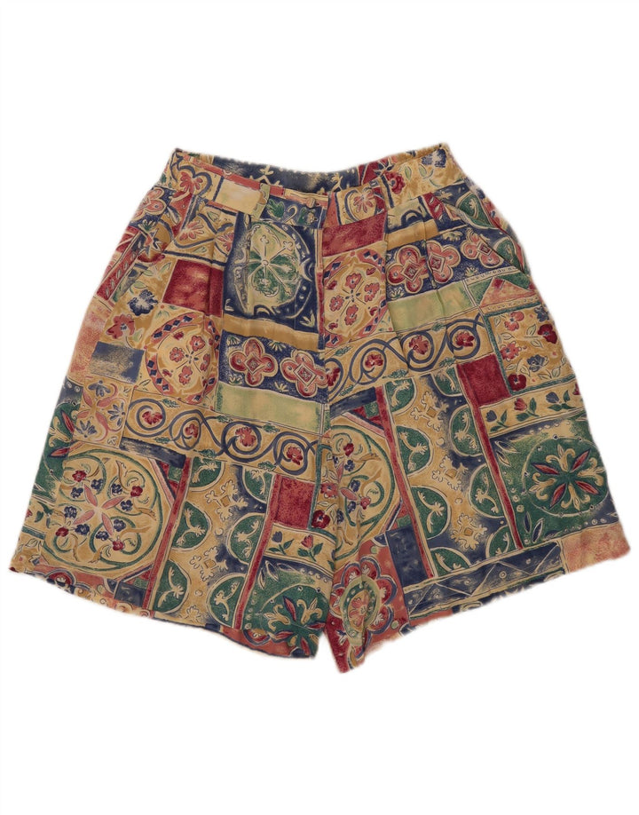 Vintage mujeres pegadas chino pantalones cortos W28 medio multicolor patchwork seda