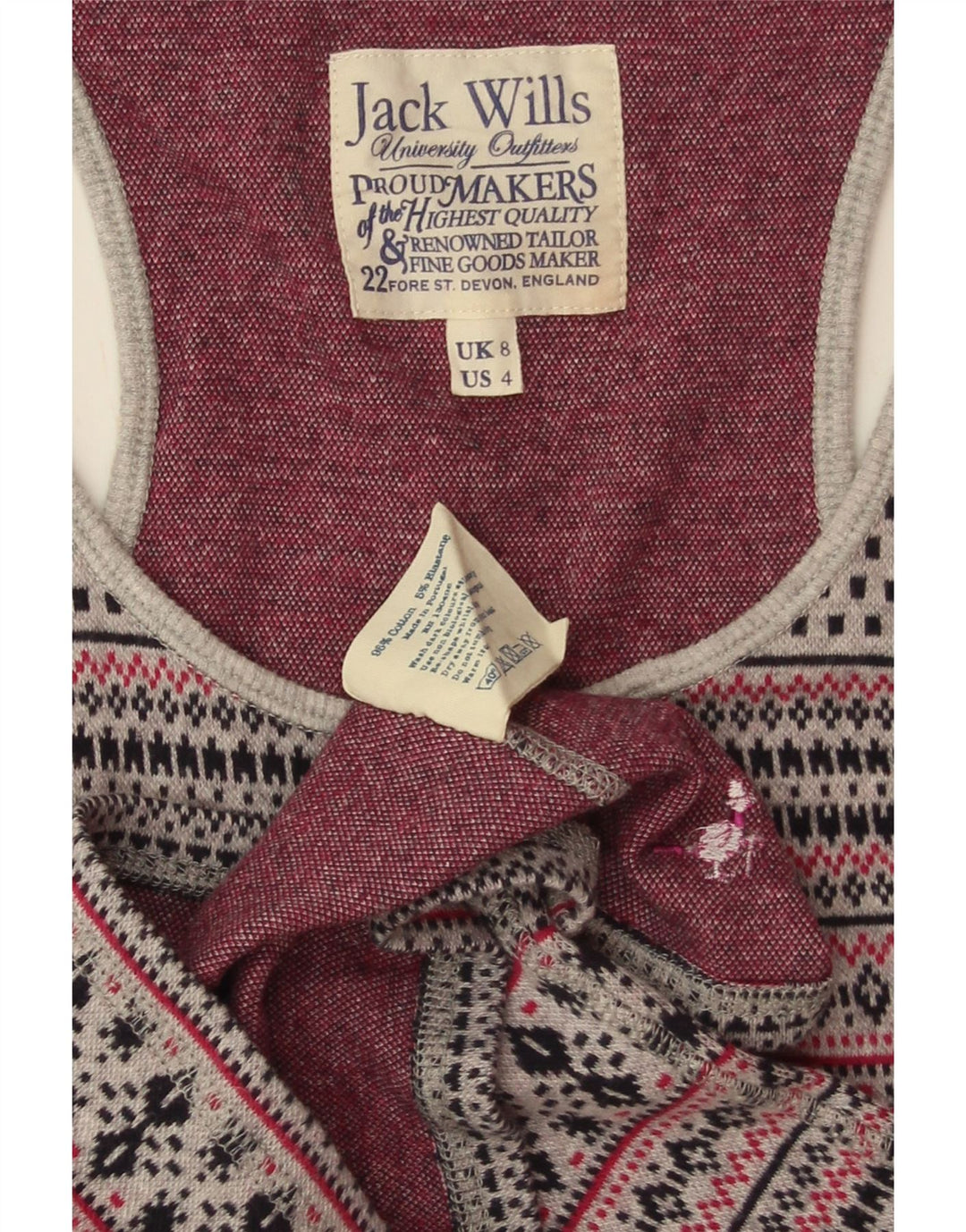 JACK WILLS Camiseta sin mangas para mujer Reino Unido 8 Pequeño Gris Fair Isle Algodón