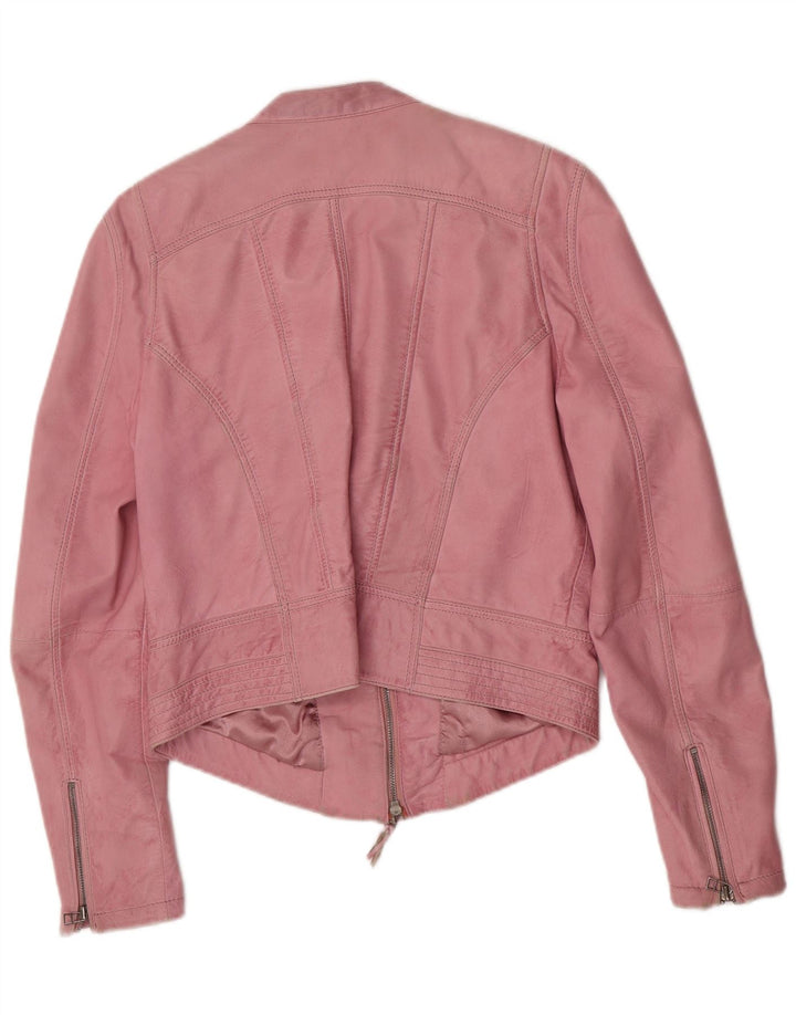 Zucchero Chaqueta de cuero motera para mujer UK 46 Large Pink Leather