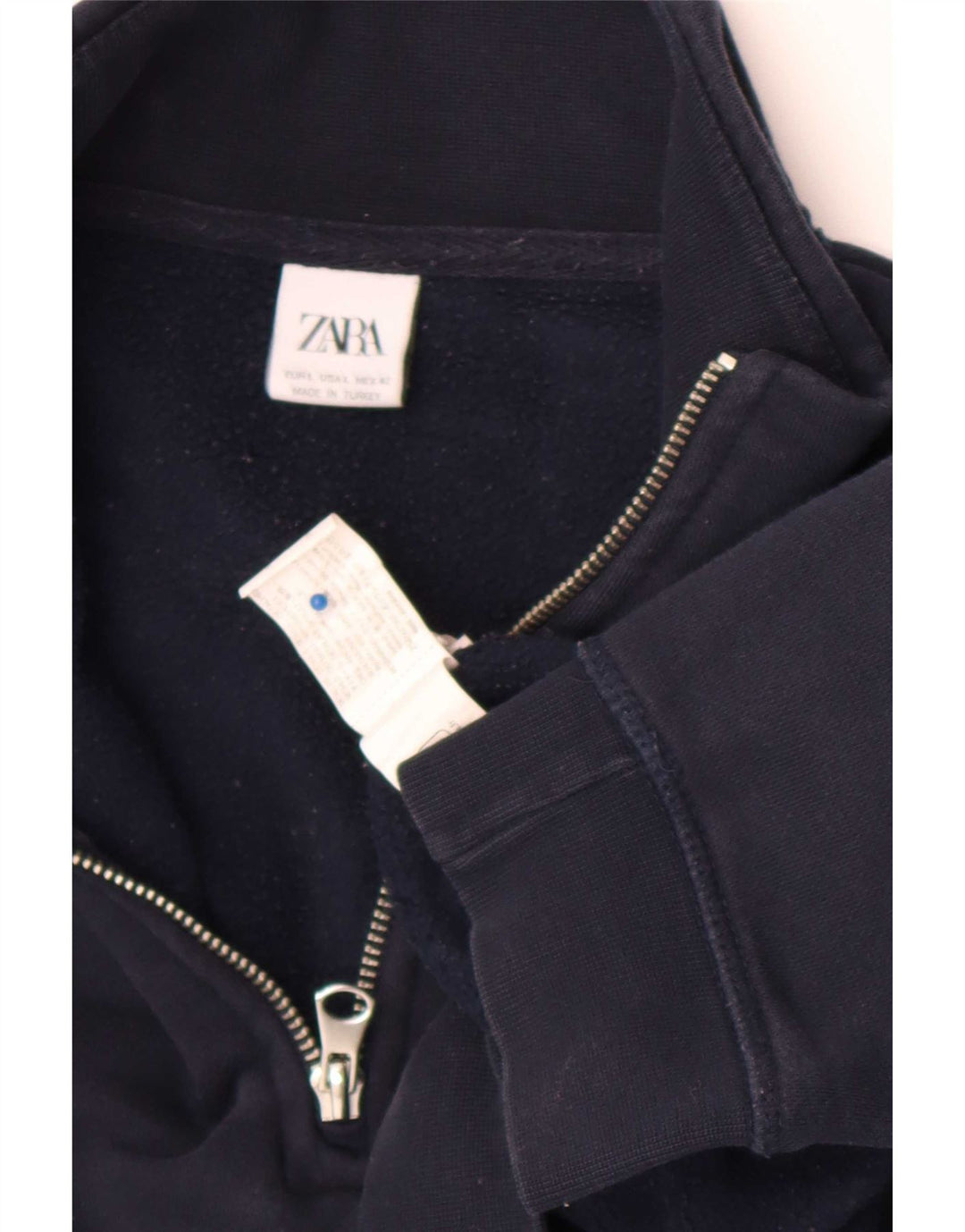 Zara Hombre Sudadera Con Cremallera Y Cuello Jumper Large Azul Marino Algodón