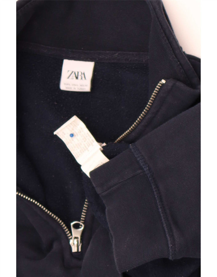 Zara Hombre Sudadera Con Cremallera Y Cuello Jumper Large Azul Marino Algodón