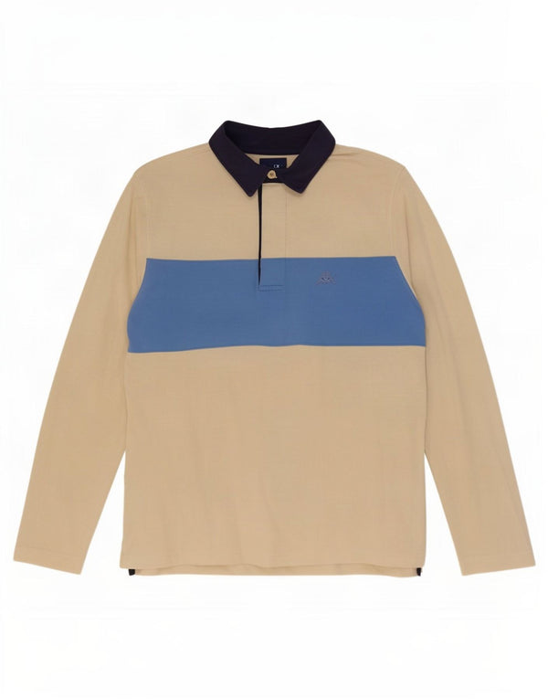 Kappa Polo De Rugby De Manga Larga Para Hombre Small Beige Colorblock Cotton