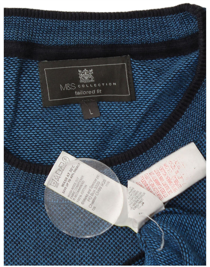 Marks & Spencer Suéter tipo jersey con cuello redondo y corte entallado para hombre, talla grande, azul