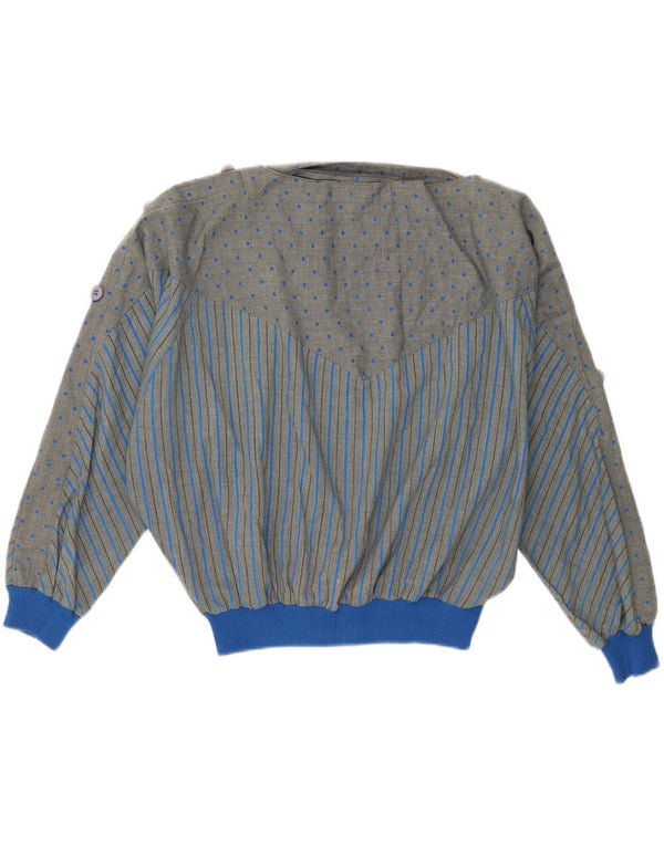 Vintage mujer manga larga blusa Top UK 18 XL gris Pinstripe algodón