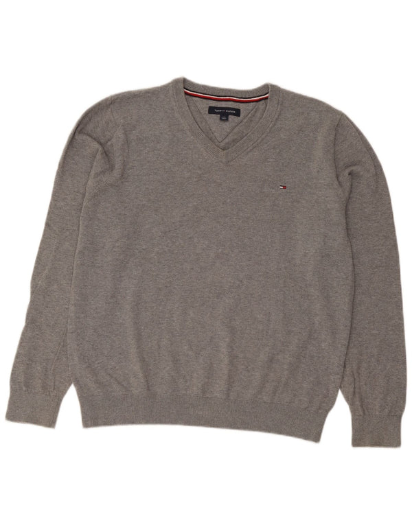 Tommy Hilfiger Jersey con cuello en V para hombre de algodón moteado gris grande