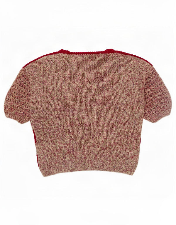Vintage mujeres ver a través de cuello redondo jersey suéter Reino Unido 16 rayas rojas grandes