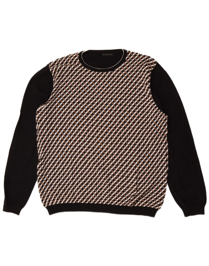 SISLEY Jersey con cuello redondo para hombre, talla grande, color negro