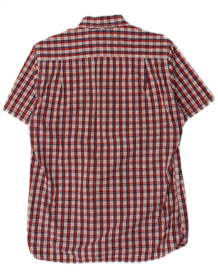 Camisa Tommy Hilfiger de manga corta para hombre de algodón a cuadros rojos pequeños