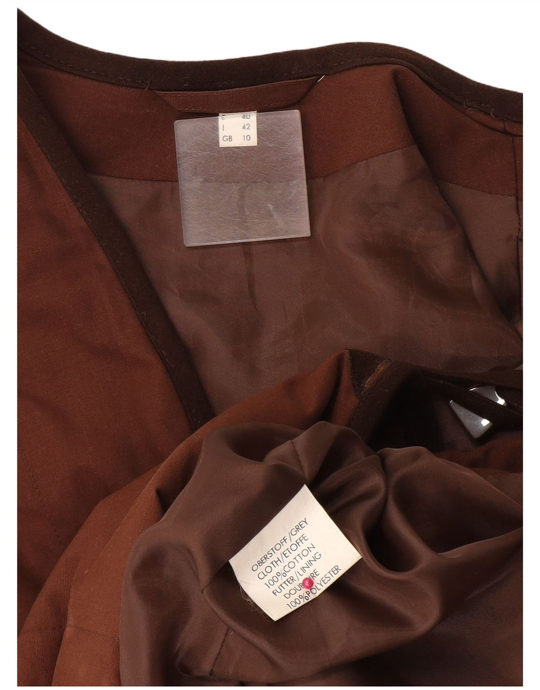Vintage mujer oversize gilet Reino Unido 10 pequeño algodón marrón