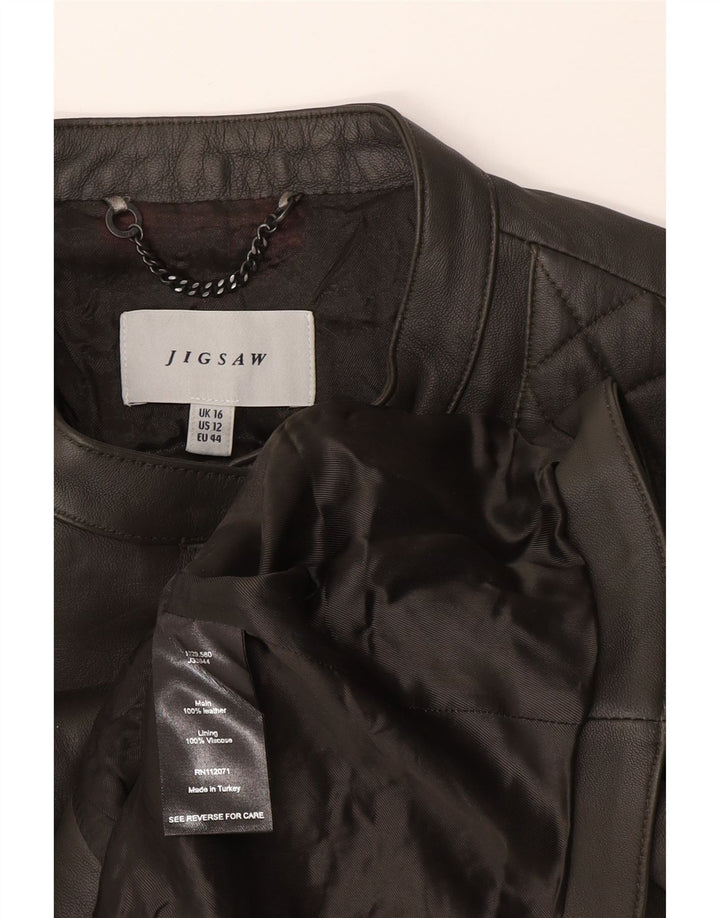 Jigsaw Chaqueta motera de cuero para mujer Reino Unido 46 Cuero gris grande
