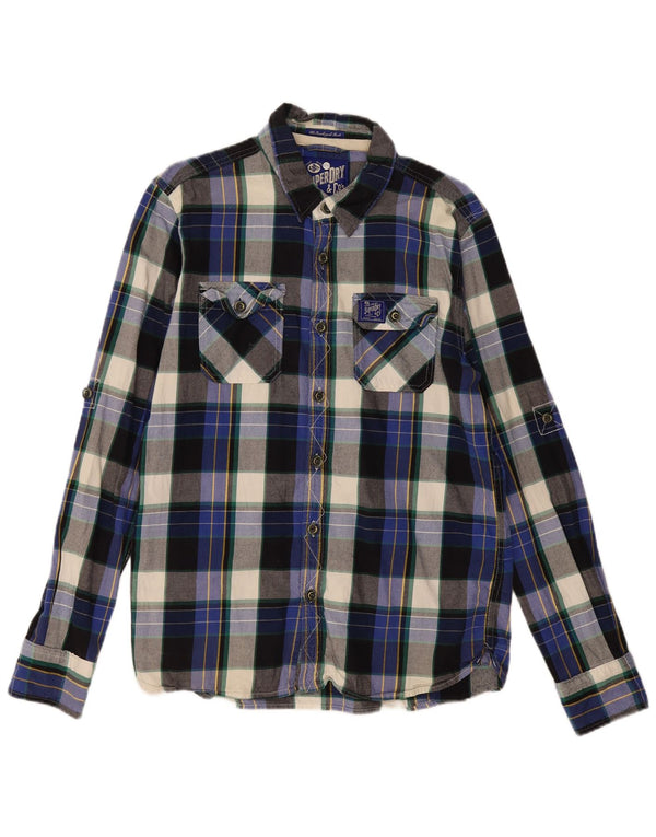 SUPERDRY Camisa de franela para hombre XL Algodón a cuadros azul marino