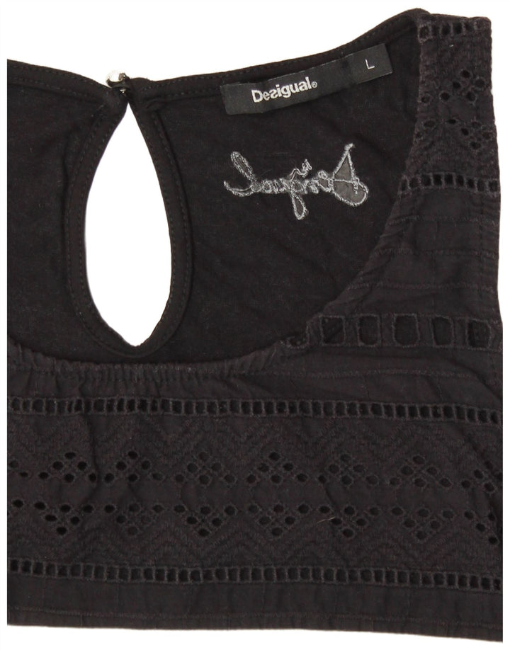 DESIGUAL Top sin mangas gráfico para mujer UK 40 Large Black Stripes