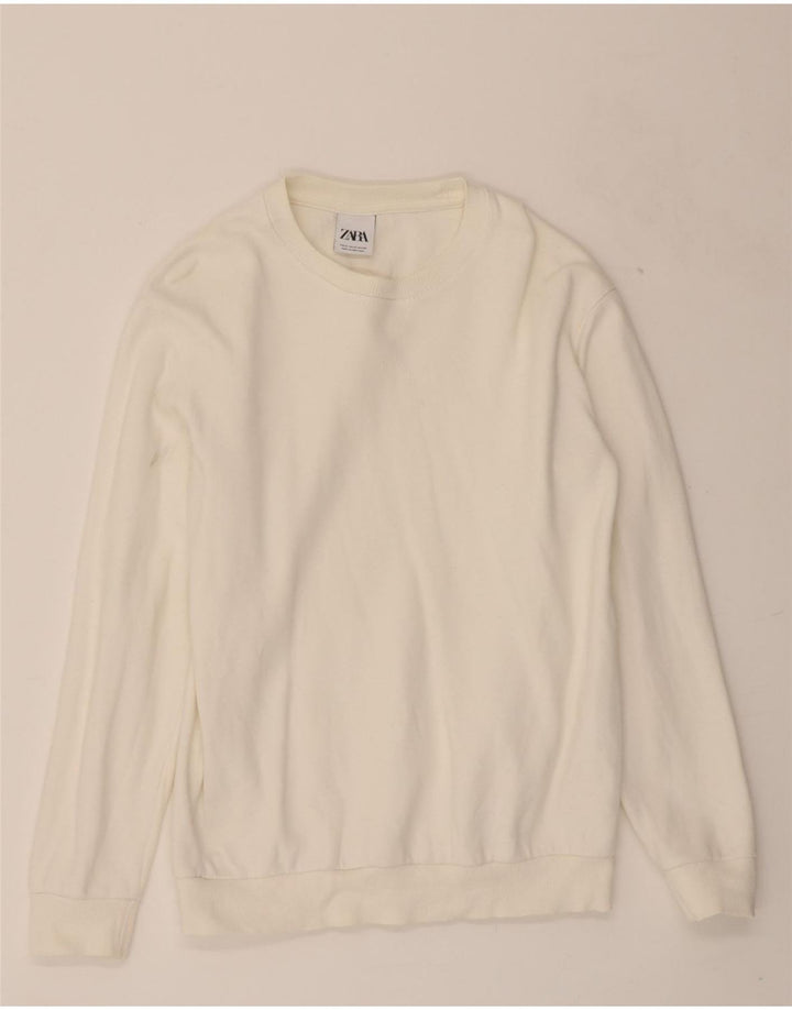ZARA Womens Sweatshirt Jumper UK 14 Medium White Cotton Vintage Zara and Second-Hand Zara from Messina Hembry 