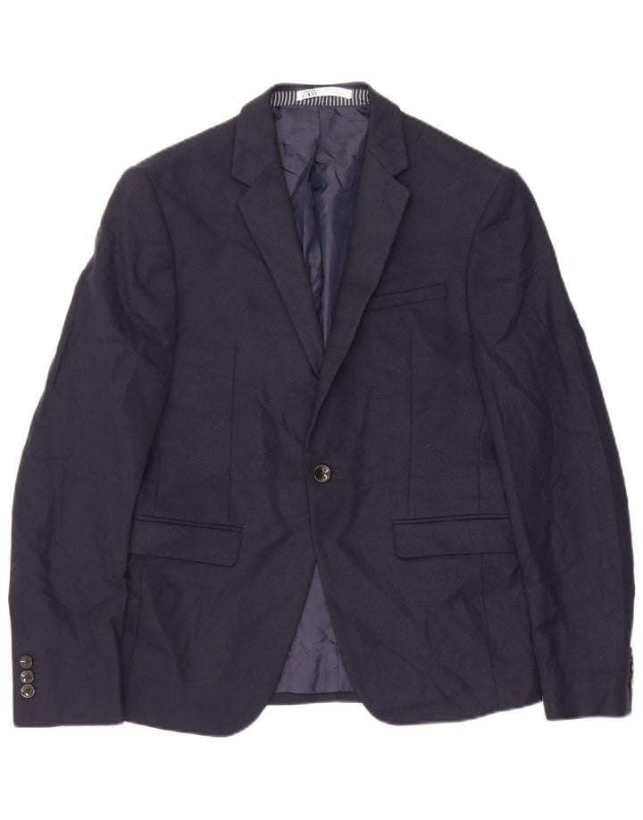 Zara Chaqueta tipo blazer con 1 botón para hombre EU 46 Small Azul marino Poliéster