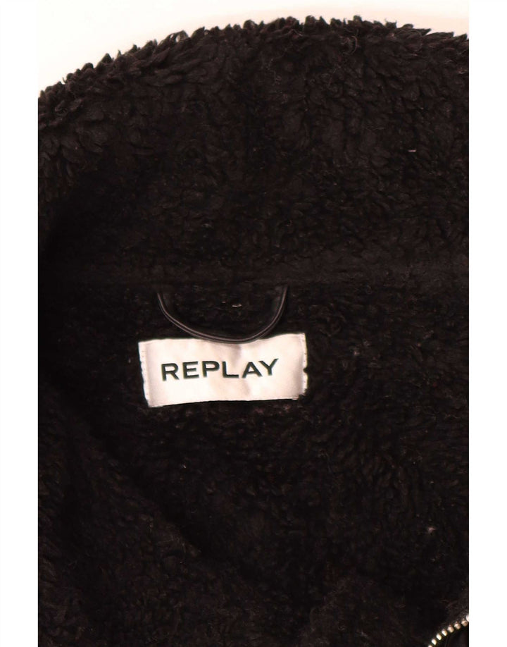 Replay Chaqueta Sherpa gráfica para mujer UK 44 Grande Poliéster marrón