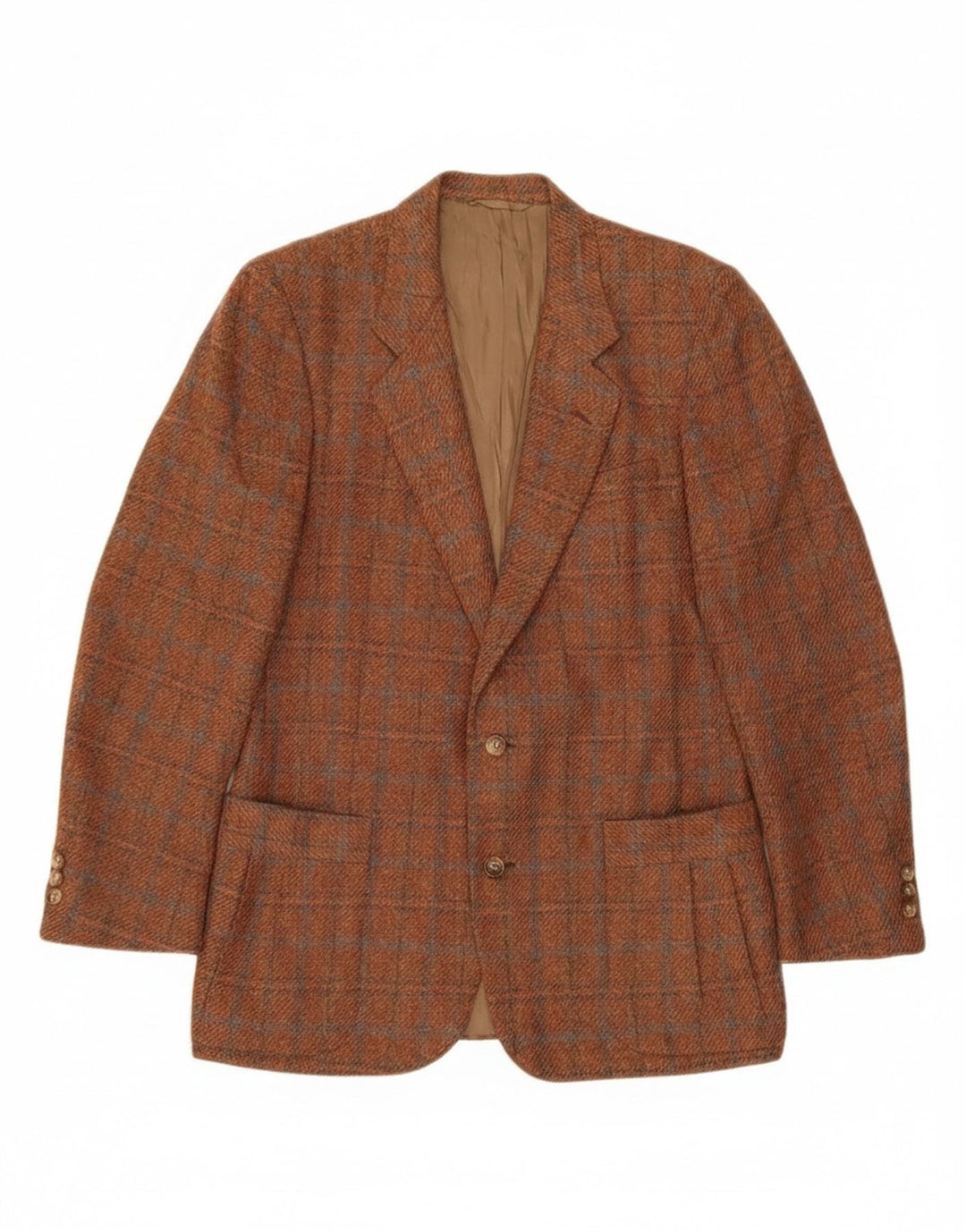 Vintage hombres 2 botones Blazer chaqueta IT 48 marrón medio comprobar lana virgen