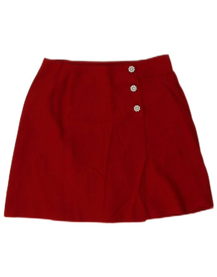 Vintage mujer mini falda envolvente mediana W28 lana virgen roja
