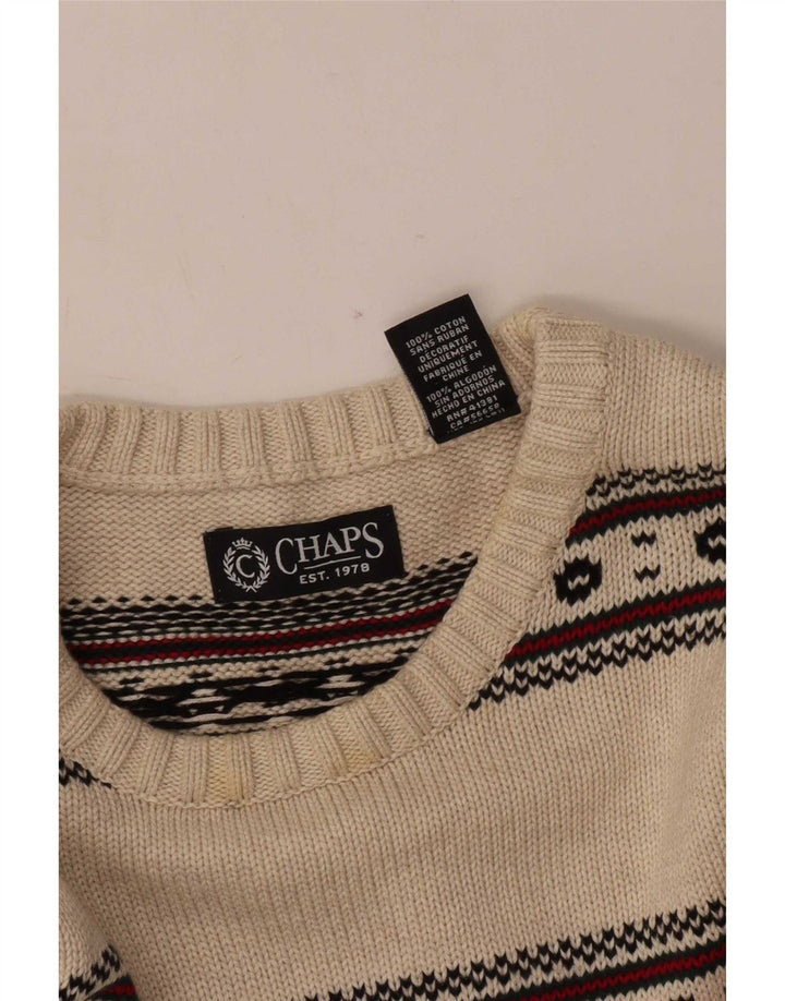 Chaps Suéter tipo jersey con cuello redondo para hombre, tamaño grande, color beige, algodón Fair Isle