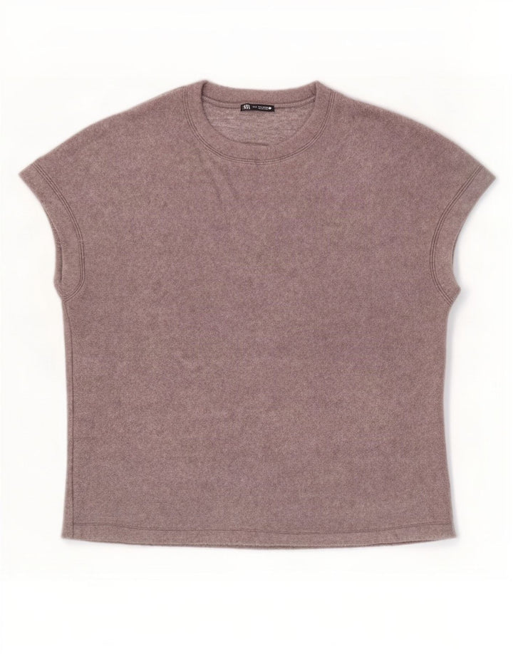 Zara Camiseta Mujer Top UK 44 Acrílico Gris Medio
