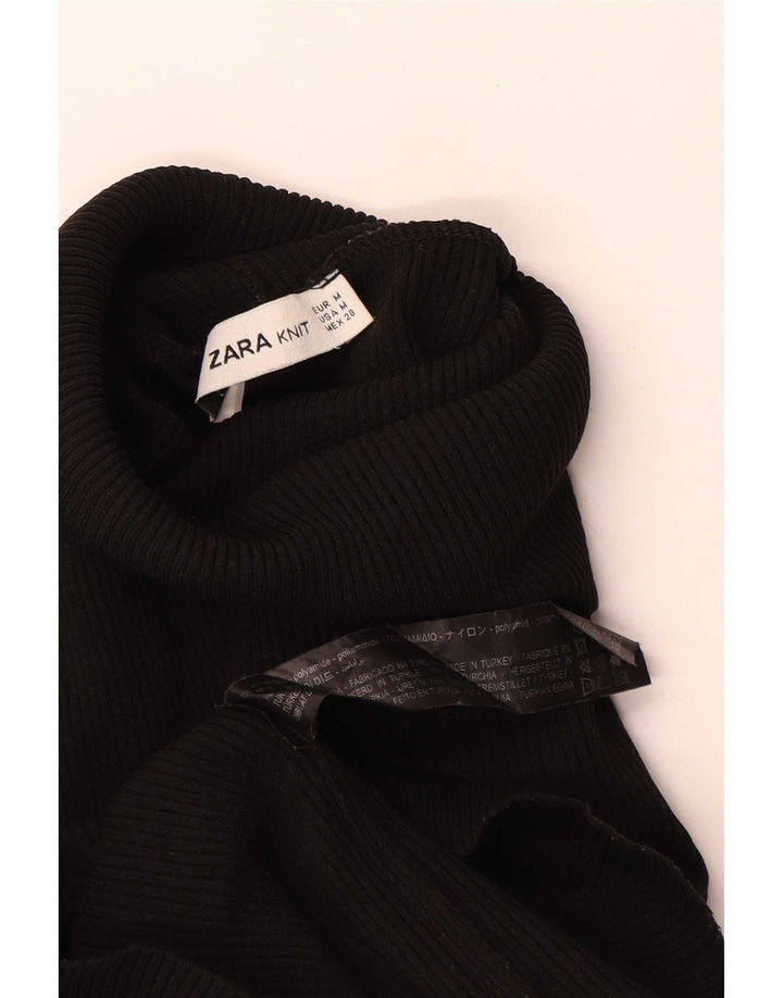 Zara Mujer Top Manga Larga UK 42 Mediano Negro Poliamida
