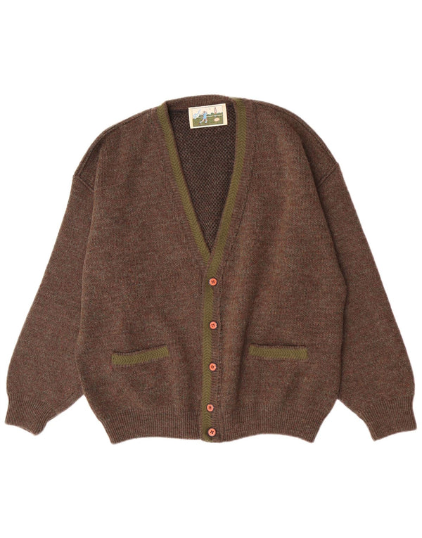 Vintage hombres Cardigan suéter grande marrón moteado