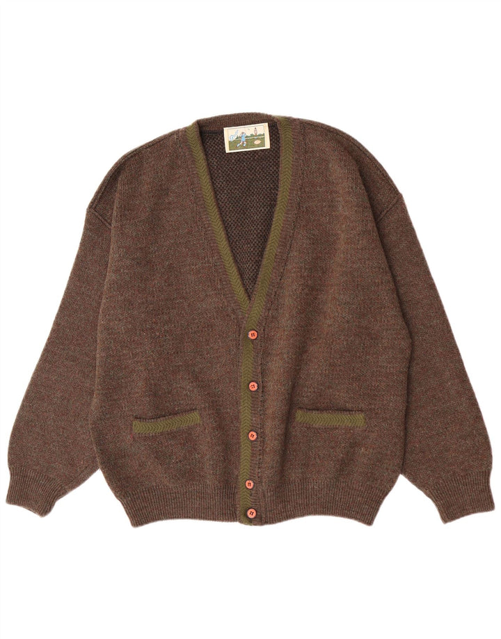 Vintage hombres Cardigan suéter grande marrón moteado