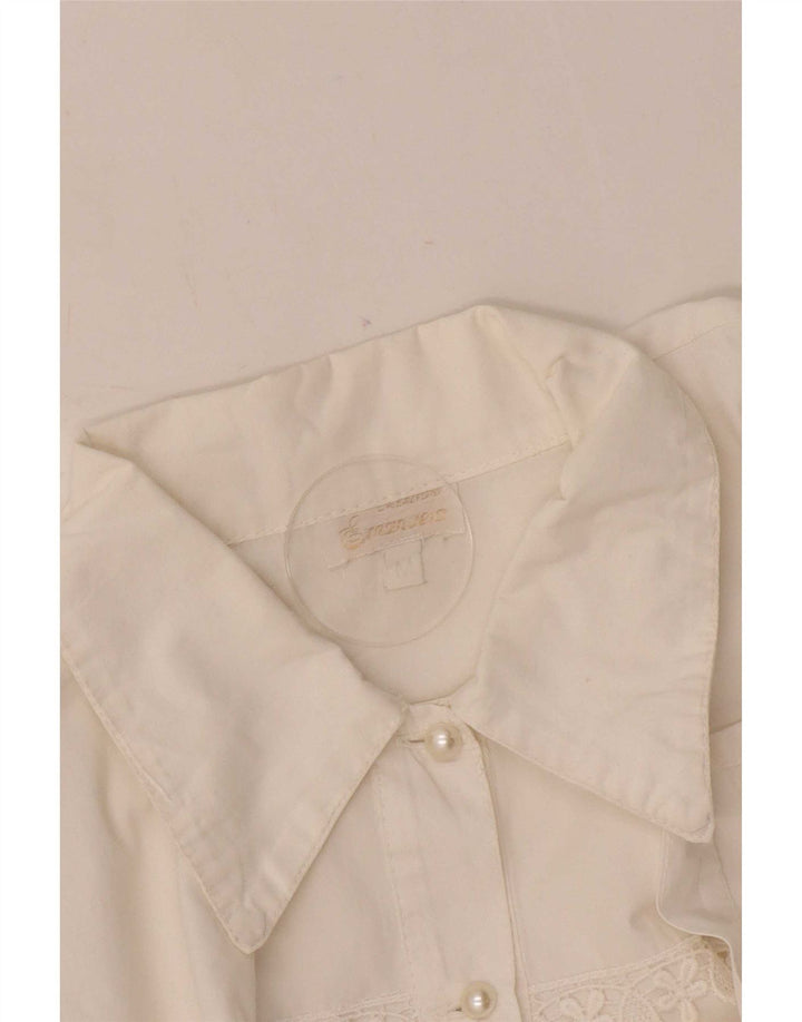 Vintage mujer camisa blusa Reino Unido 14 medio blanco floral