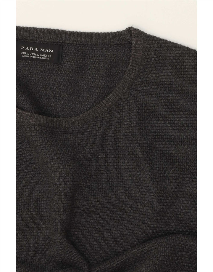 Zara Hombre Jersey De Cuello Redondo Jersey Grande Gris