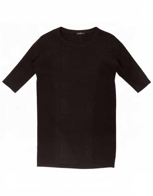 Zara Vestido recto con manga 3/4 para mujer ES 40 Pequeño Negro Geométrico