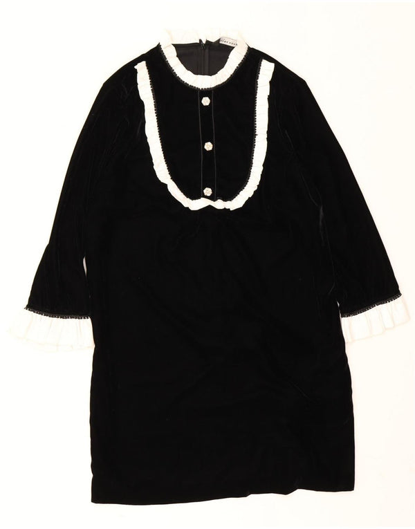 Zara Vestido recto de terciopelo de manga larga para mujer UK 44 Medium Black Colourblock