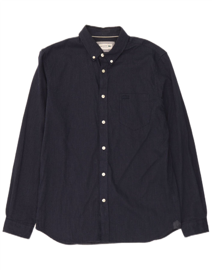 Camisa Lacoste Hombre Regular Fit Talla 40 Mediana Algodón Manchado Azul Marino
