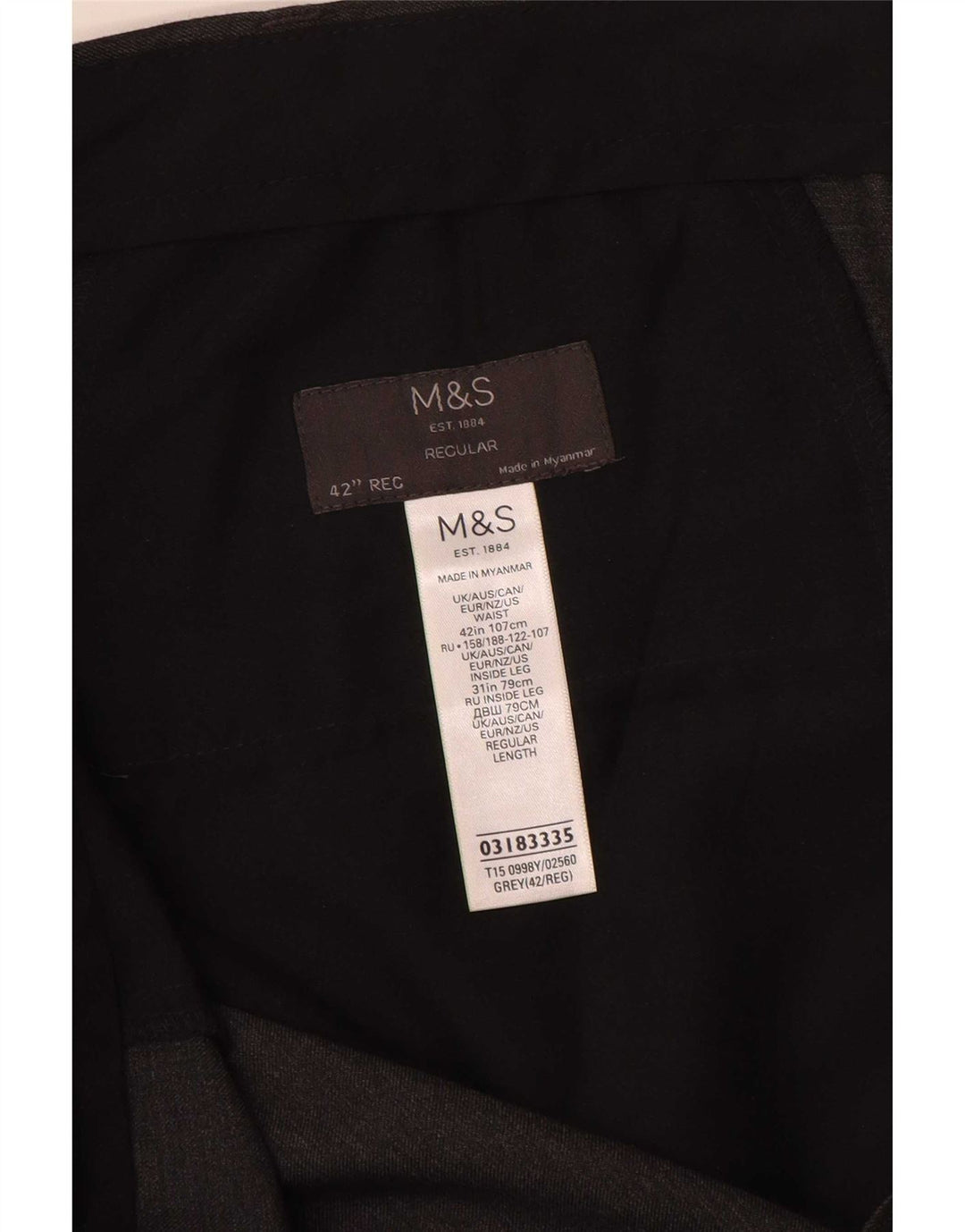 Marks & Spencer Pantalón de traje regular para hombre W42 L31 Poliéster gris