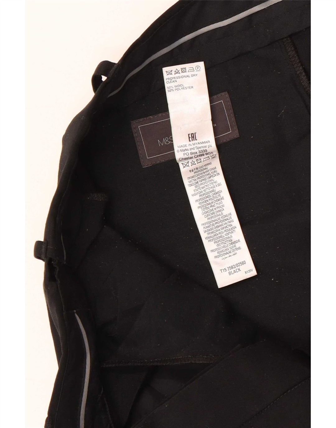 Marks & Spencer Pantalón de traje de corte regular para hombre W38 L31 Lana negra