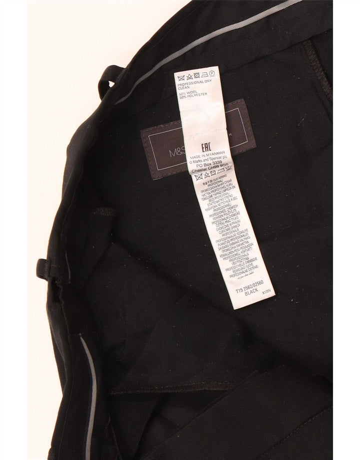 Marks & Spencer Pantalón de traje de corte regular para hombre W38 L31 Lana negra