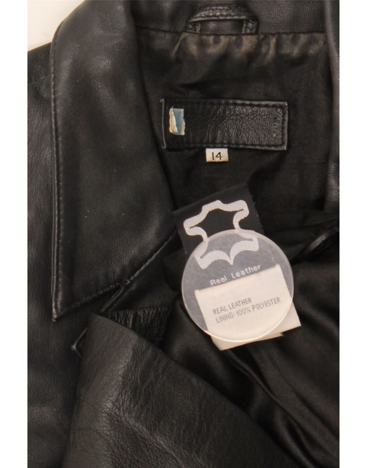 Vintage mujer 3 botones cuero Blazer chaqueta Reino Unido 14 cuero negro grande