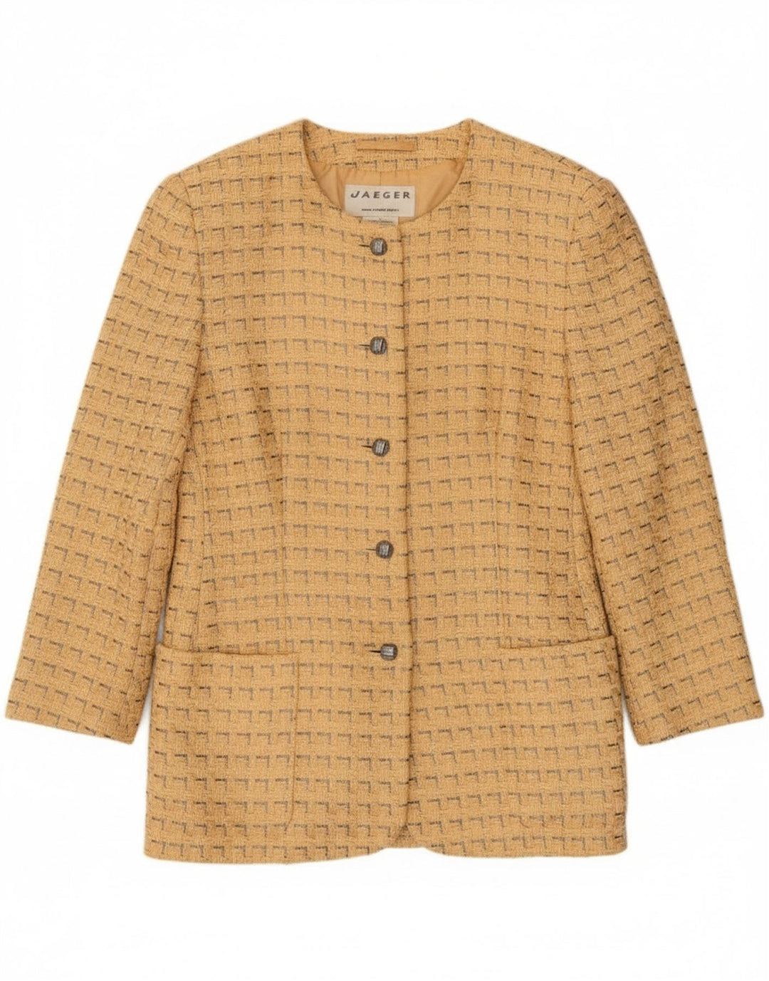 Jaeger Chaqueta tipo blazer de 5 botones para mujer UK 12 Algodón geométrico amarillo mediano