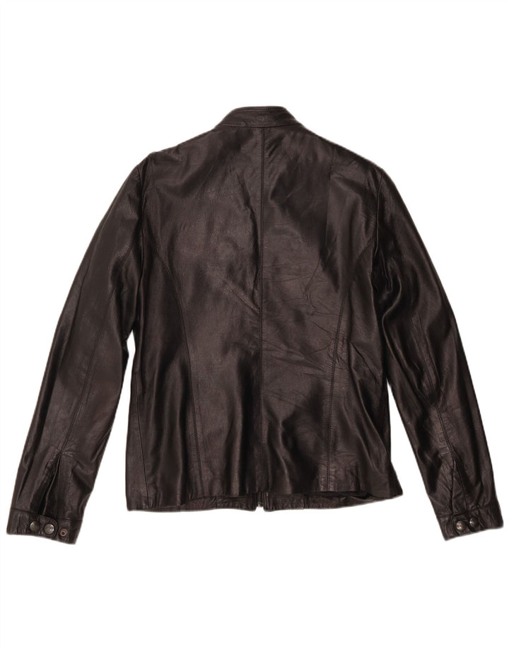 Chaqueta de cuero vintage para mujer IT 46 cuero negro grande
