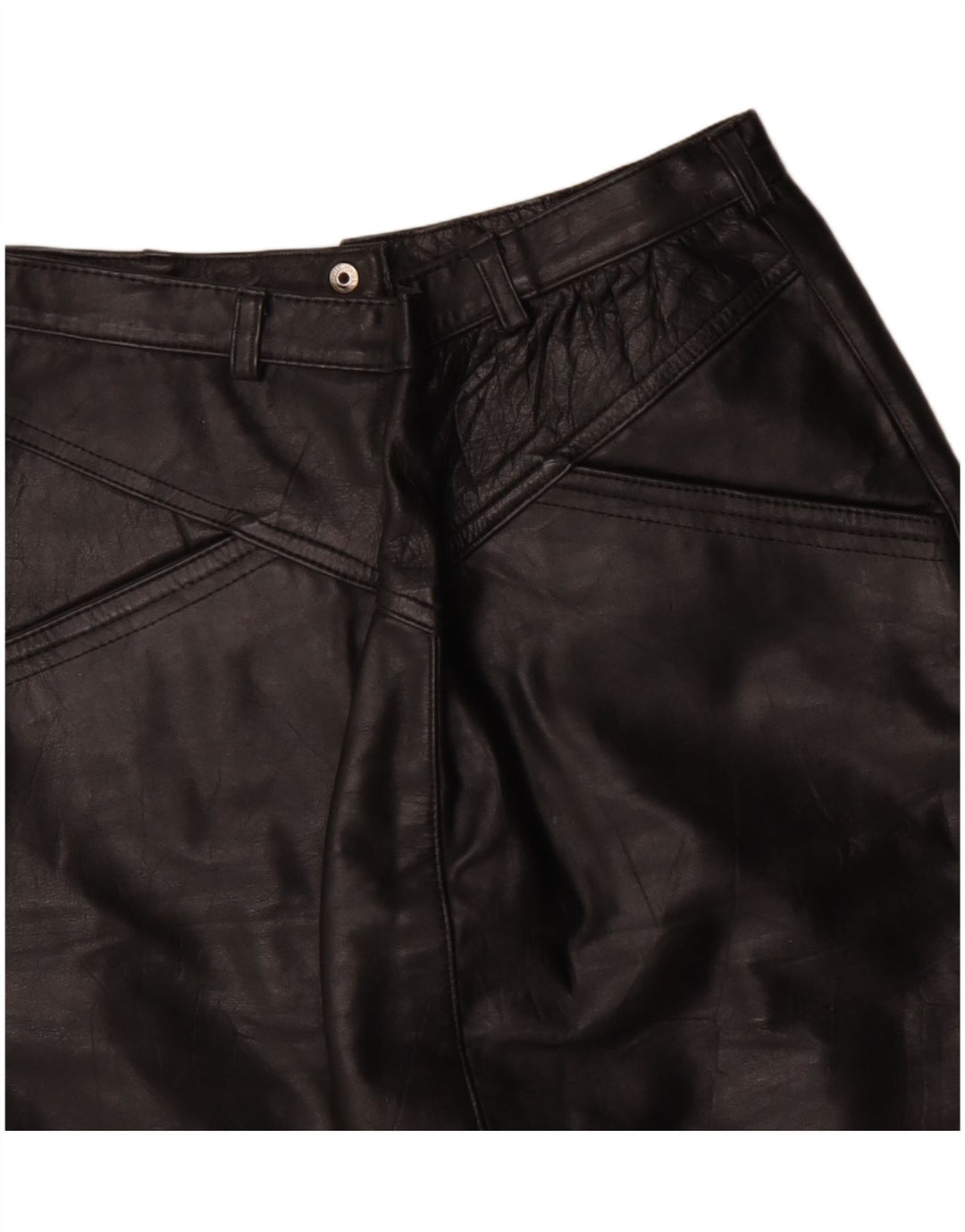 Vintage mujer cuero lápiz falda W26 pequeño negro