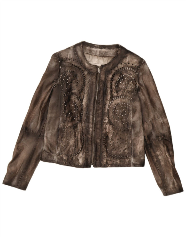 Paola Prata Chaqueta de ante para mujer Reino Unido 44 Cuero marrón grande