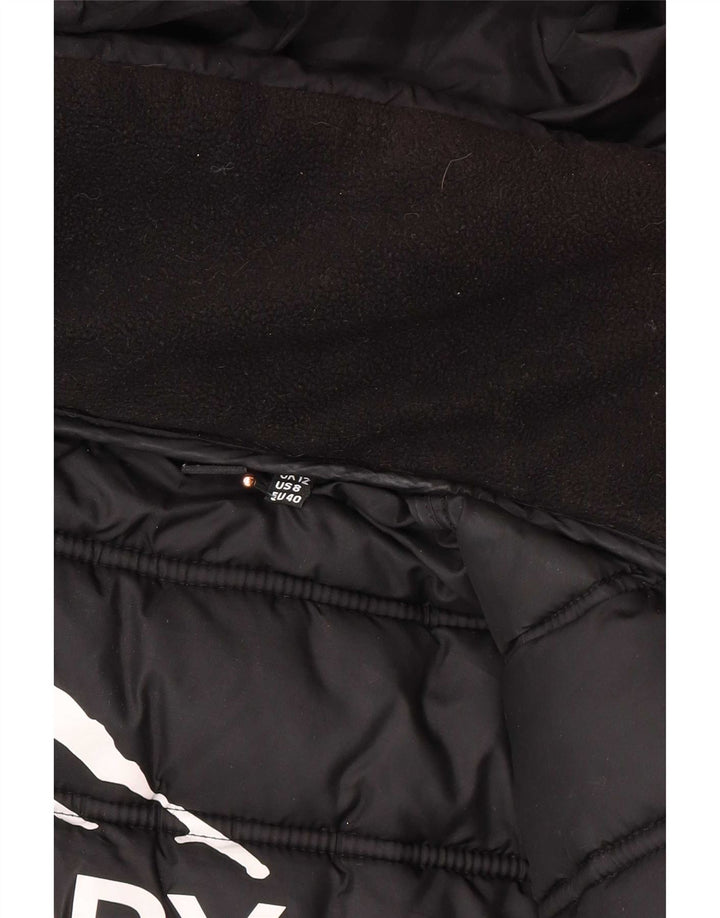 Superdry Abrigo acolchado con capucha para mujer, talla 40, poliéster negro mediano