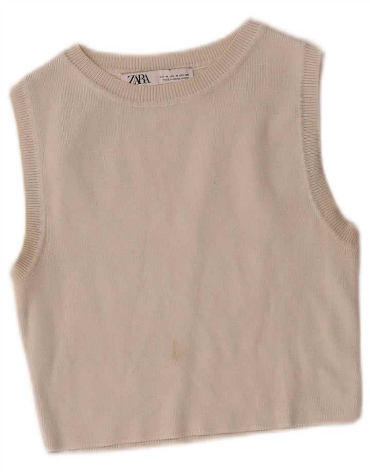 Zara Top Corto Sin Mangas para Mujer UK 12 Medium Off White