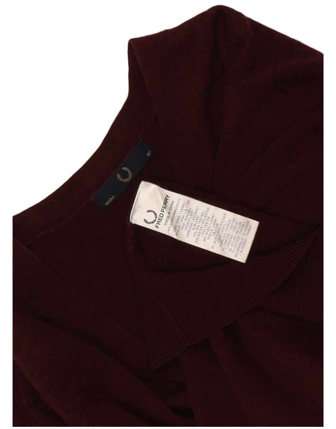 Fred Perry Jersey tipo cárdigan para hombre de lana burdeos medio