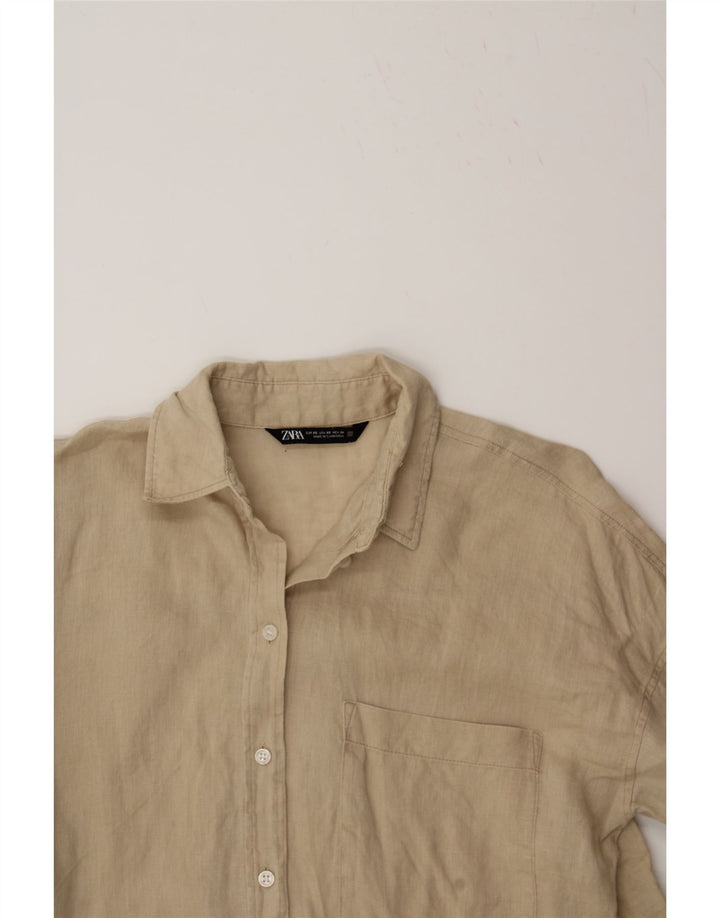 ZARA Womens Oversized Shirt UK 6 XS Beige Vintage Zara and Second-Hand Zara from Messina Hembry 