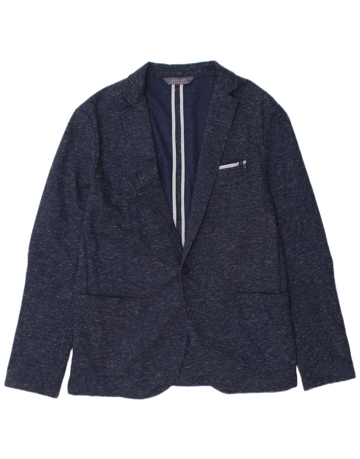 Zara Chaqueta tipo blazer de 1 botón para hombre EU 54 XL Poliéster moteado en azul marino